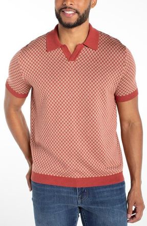 Liverpool L.A. Geo Pattern Johnny Collar Polo Sweater in Rust Tan at Nordstrom, Size X-Large