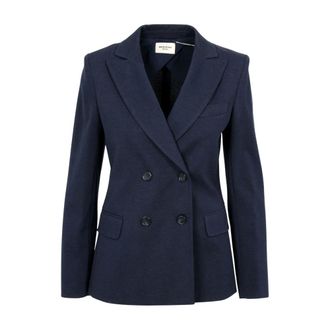 Max Mara Jassen, Dames, Blauw, L, Katoen, Milano-knit Double-Breasted Jersey Blazer
