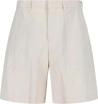 Lardini Cream Linen-Cotton Blend Tailored Shorts