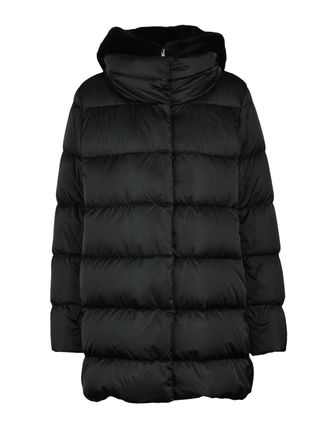 Herno Black Down Jacket With Removable Plush Collar