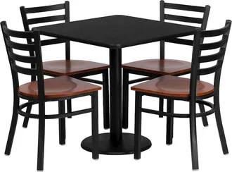 Flash Furniture 30 Square Black Table Set with 4 Ladder Back Metal Chairs - Cherry Wood Seat