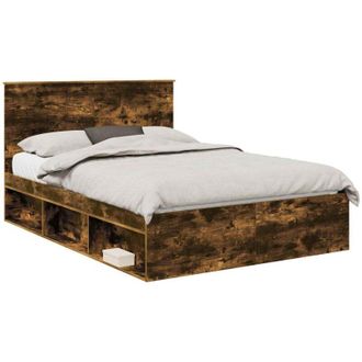 vidaXL Estructura De Cama Con Cabecera Roble Ahumado 140 X 190 Cm Vidaxl