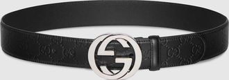Gucci Belt With Interlocking G Buckle, Size Gucci 100, Black, Logo Leather