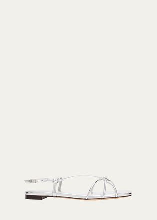 Loeffler Randall Karly Strappy Flat Metallic Leather Sandals