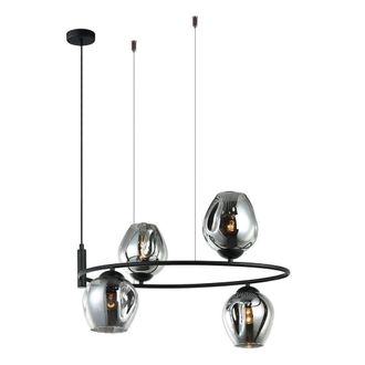 Netlighting Modern Hanging Pendant Black 4 Light with Graphite Smoky Shade E27