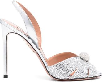 Aquazzura 85mm Love Me Sandals - Womens - Calf Leather/Metal/Metallic Leather/Calf LeatherStrassglass