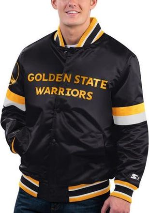 Starter Mens Starter Black Golden State Warriors Home Game Satin Full-Snap Varsity Jacket at Nordstrom, Size X-Large