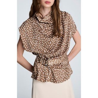 Kenneth Cole Belted Drape Neck Top in Mesquite/Oyster at Nordstrom, Size X-Small