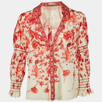 Alice & Olivia Alice + Olivia Red Printed Cotton & Silk Button Front Blouse