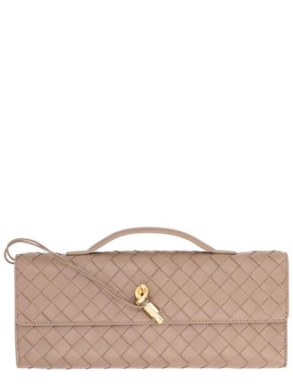 Bottega Veneta Womens Clutch Bag Andiamo Beige Leather Lamb