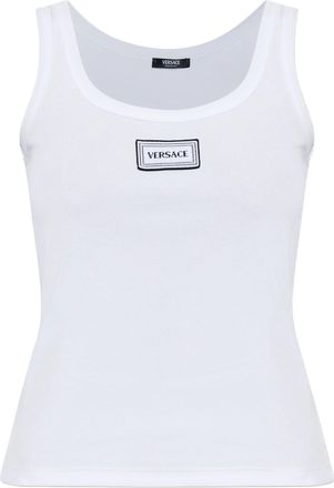 Versace White Fitted Logo Patch Cotton Top