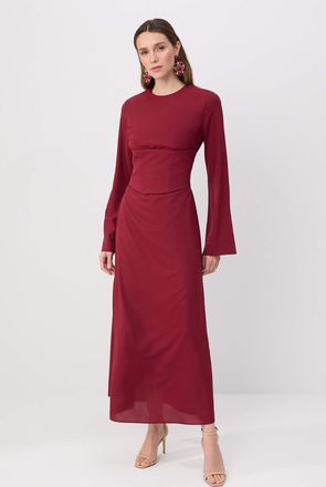 Trendyol Modest Dames Bordeaux Effen Maxi Lang Stijlvol/Avond Skater Modest Avond Jurken