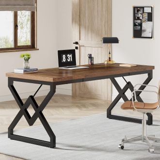 Tribesigns Tribesigns Scrivania, 160 X 70 X 75 Cm Grande Scrivania Per Ufficio Con Piano In Legno Extra Spesso E Struttura In Metallo, Postazione Di Lavoro, Scri