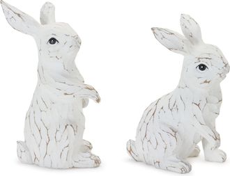 Melrose International Carved Bunny Figurine (Set of 2) - White