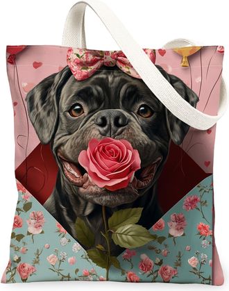 Generic Valentines Day Cane Corso Dog Canvas Tote Bag for Shopping 13x15, Love Letter Puppy Reusable Grocery Print Pattern Bag for Women, Lover Beach Aestheti