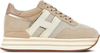 Hogan Beige Sneakers met Logo Details - Dames - Sneakers - Beige - 39 1/2 EU - Leer - Schoenen