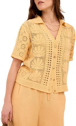 Mint Velvet Cotton Blend Crochet Shirt in Yellow at Nordstrom, Size X-Small