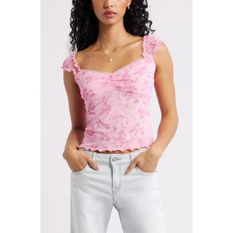 BP. Print Mesh Top in Pink Flush Tonsay Floral at Nordstrom, Size Xx-Small