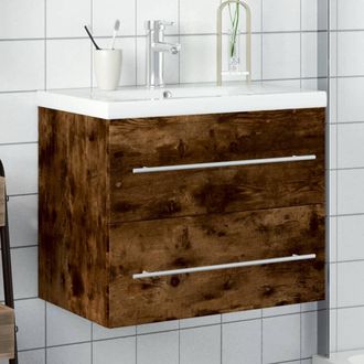 vidaXL Mueble De Ba&ntilde;o Con Lavabo Integrado Roble Ahumado Vidaxl