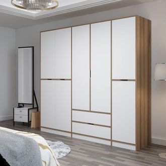 Dmora Guardarropa Grande Sarcedo, Armario Dormitorio 2 Cajones, Perchero, 8 Estantes, 232x208h Cm Blanco