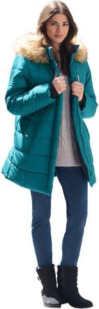 Roaman's Plus Size Classic Length Puffer Coat in Deep Lagoon at Nordstrom, Size Medium