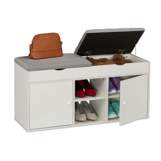 Relaxdays Relaxdays - Banco Zapatero, 49,5x100x34 Cm, Espacio Almacenamiento, Tapa Abatible Acolchada, Armario Zapatos, Blanco/gris