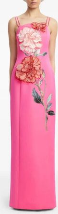 LEO LIN Arianna Applique Floral Maxi Dress In Peony Print In Fuchsia