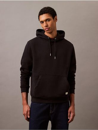 Calvin Klein Mens Monogram Logo Patch Fleece Hoodie - Black - XL