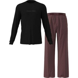 Calvin Klein Mens Long Sleeve T-Shirt and Bottoms Pyjama Set, Multicolor (Black Top W/Bijou Modern Bijou Mo), S
