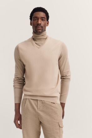 Bugatti Pullunder BUGATTI Regular Fit, Herren, Gr. 4XL, beige (30, beige), Strick, 95% Baumwolle, 5% Kaschmir, unifarben, regular fit, V-Ausschnitt, Rippb&uuml;ndc