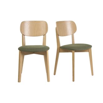 Miliboo Sillas Vintage De Madera Clara Roble Y Tejido Efecto Terciopelo Texturizado Verde Caqui (lote De 2) Lucia