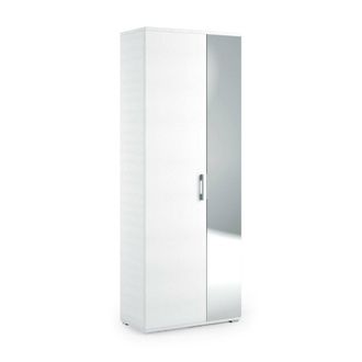 Dmora Zapatero Dminiat, Mueble Recibidor Multiusos Con Puerta De Espejo, Zapatero Moderno Con 6 Baldas, 100% Made In Italy, 72x37h195 Cm, Blanco - Dmora