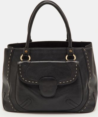 Escada Front Pocket Black Leather Tote