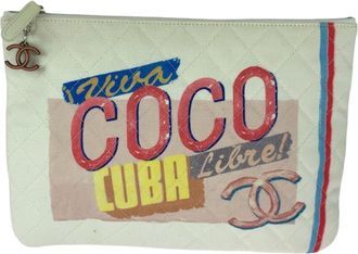 Chanel Multi-Color White Canvas Clutch Bag (Pre-Owned)