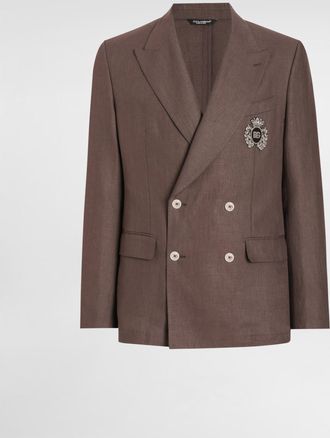 Dolce & Gabbana Double-breasted Linen Jacket With Patch - Man Suits And Blazers Brown 44