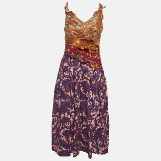 Zimmermann Multicolor Printed Linen Bow Detail Midi Dress