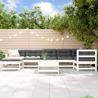 vidaXL Juego De Muebles Jard&iacute;n 8 Pzas Y Cojines Madera Maciza Blanco Vidaxl