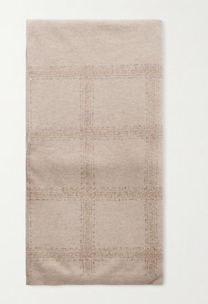 Brunello Cucinelli Sciarpa In Misto Lana, Cashmere E Seta A Quadri Con Paillettes - Neutri