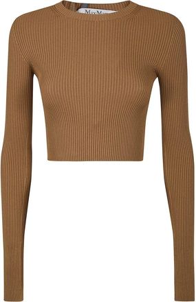 Max Mara Womens Ribbed Fitted Sweater - Tan viscose - Size Medium