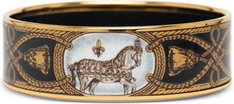 Herm&egrave;s 2000-2020 Grand Apparat Horse Bangle 65 brede emaille armband - Zwart