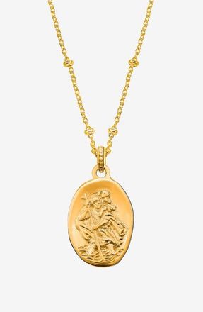 Dower & Hall St. Christopher Talisman Necklace in Yellow Gold Vermeil at Nordstrom, Size 18