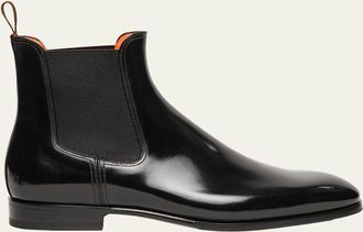 Santoni Mens Archerboot Leather-Sole Burnished Calfskin Chelsea Boots