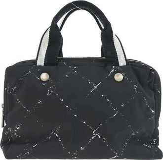 Chanel Travel Line Boston Bag Printed Nylon Black Nylon Handbag (Pre-Owned)