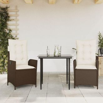 vidaXL Vidaxl - Set Comedor De Jard&iacute;n 3 Piezas Y Cojines Rat&aacute;n Sint&eacute;tico Marr&oacute;n