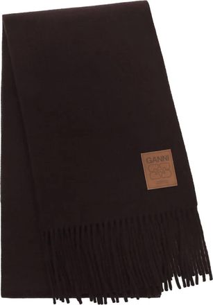 Ganni Sciarpa con frange e applicazione logo - Nero