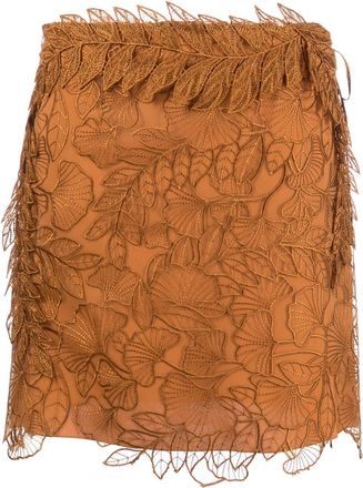 Alberta Ferretti floral-lace mini skirt - women - Silk/Acetate/Polyester - 42 - Brown