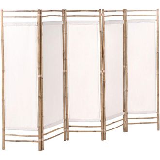 Beliani 5 Panel Room Divider Light Brown Bamboo 225 x 160 Natural Wood Partition Japandi Organic Screen Bedroom Screen ALBEROBELLO
