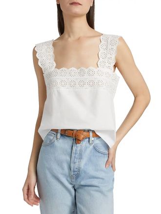 Frame Denim Eyelet Tank Top In White