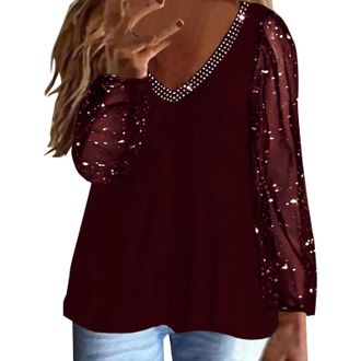 Generic Sparkly Sequin Tops Glittery Crop Tops for Women Party Club - Sparkly Top Long Sleeve Mesh Elegant Basic Tops Women Slim Fit Loose Blouse Women Tunic 