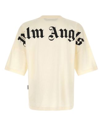 Palm Angels Logo-Print Cotton T-Shirt - Beige